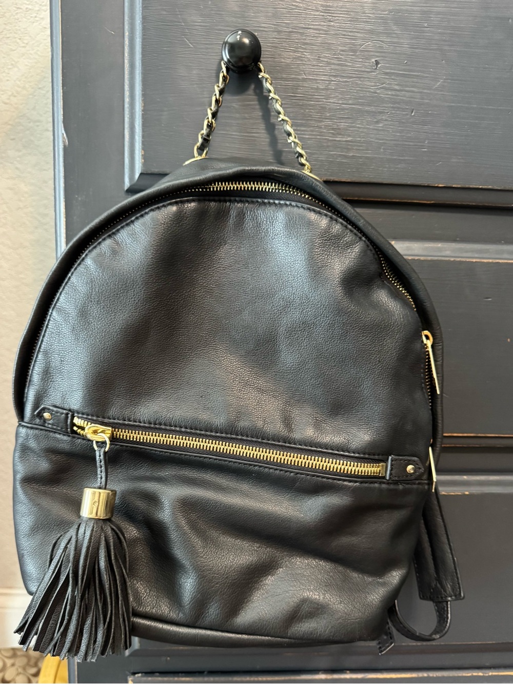 Margot Black Leather Backpack Purse with Tassel